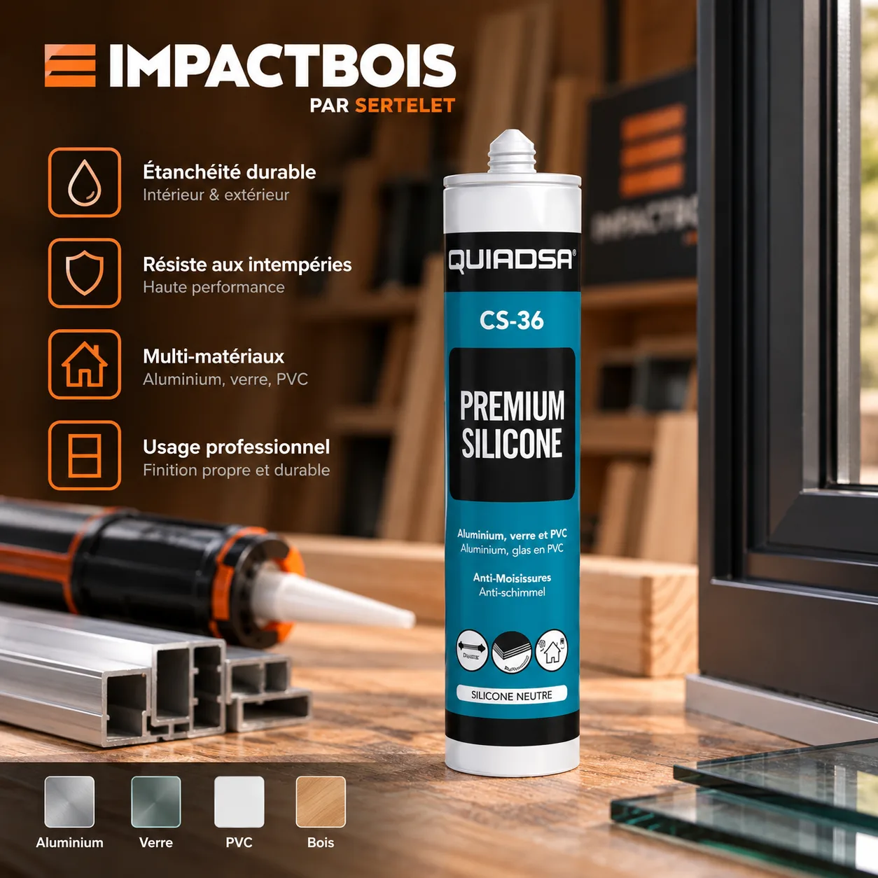 Mastic joint de silicone 300 ml CS-36 - QUIADSA - Plusieurs couleurs