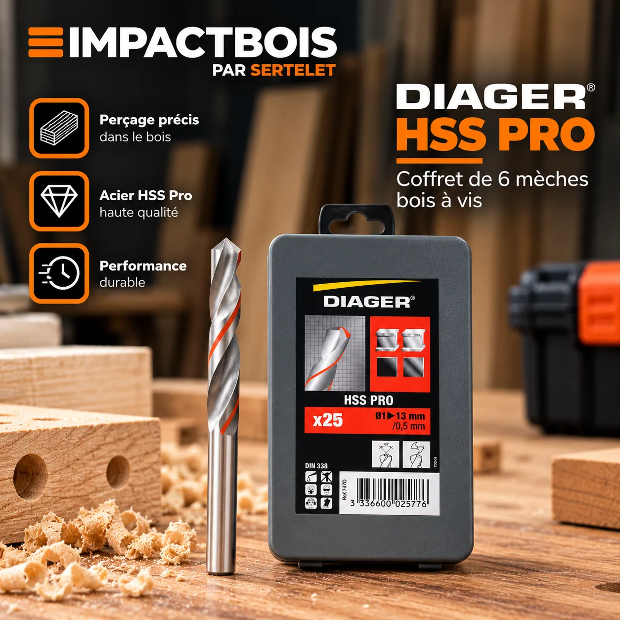 Coffret métallique 25 forets HSS meulé PRO din 338 angle 118° Ø1 à 13 mm par 0,5 mm